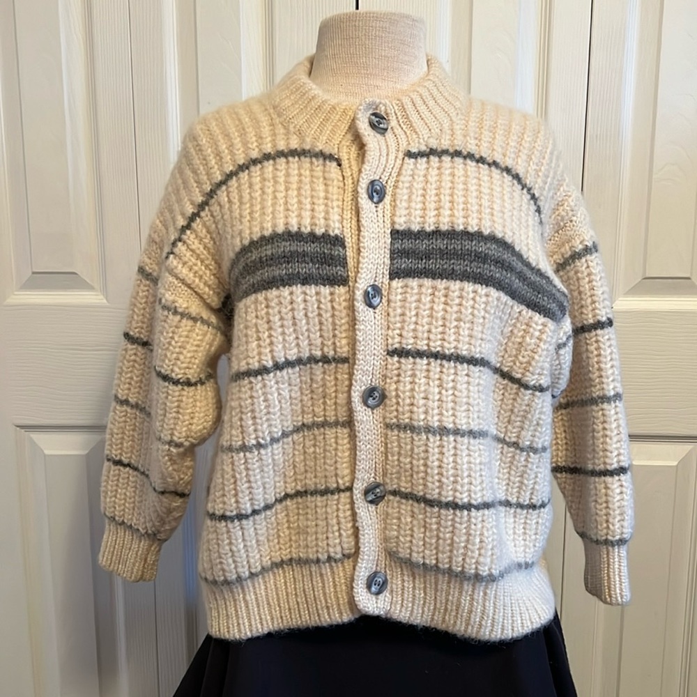 Vintage Kauri Kraft Button Up Cream, Gray New Zealand Wool Cardigan Size Smal